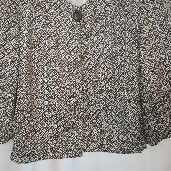 Talbots 20W Swing Jacket Single Button Cropped Stamp Pattern Olive Brown Canvas - Picture 6 of 14